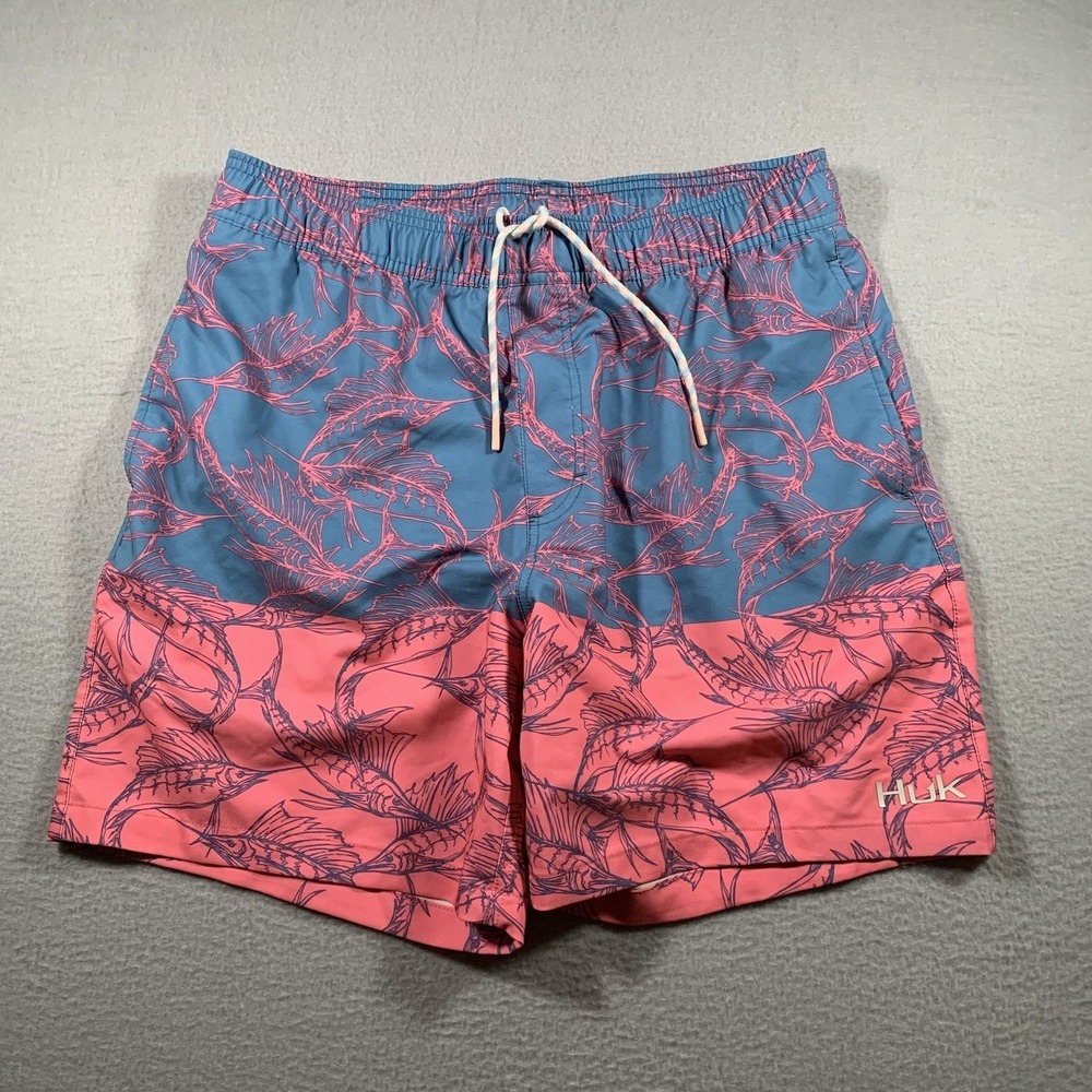 Huk Men's‎ Playa 17" Short Quick Dry Norse Pink Fishing Swimming Size Large